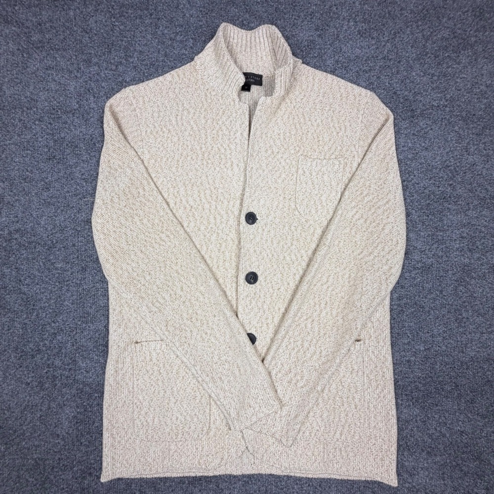 The Mens Store Bloomingdales Cardigan Sweater Beige Marled Knit‎ Button Front M